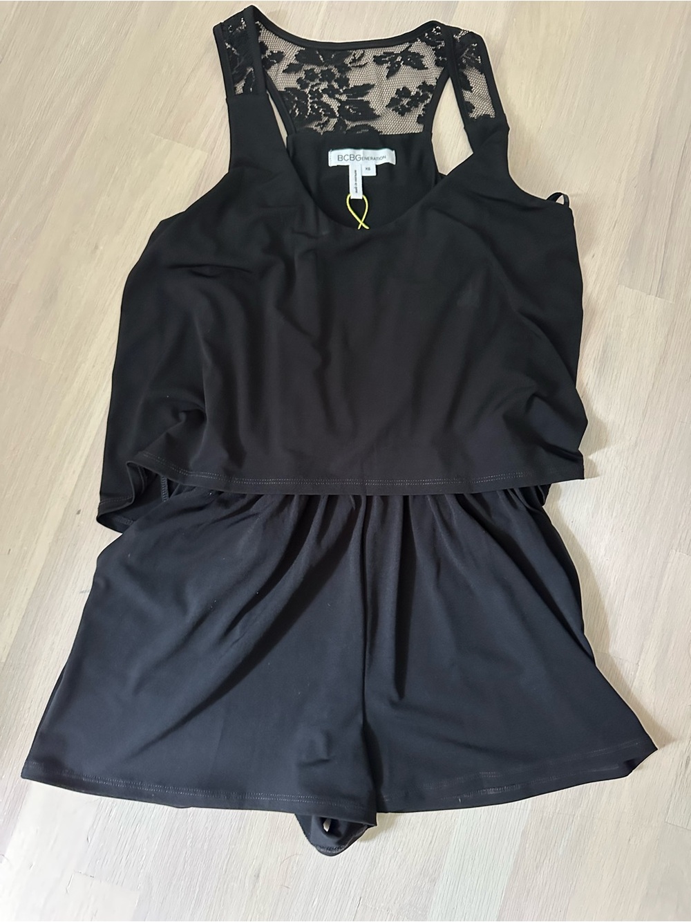 BCBGeneration Black Lace-Back Tank Romper